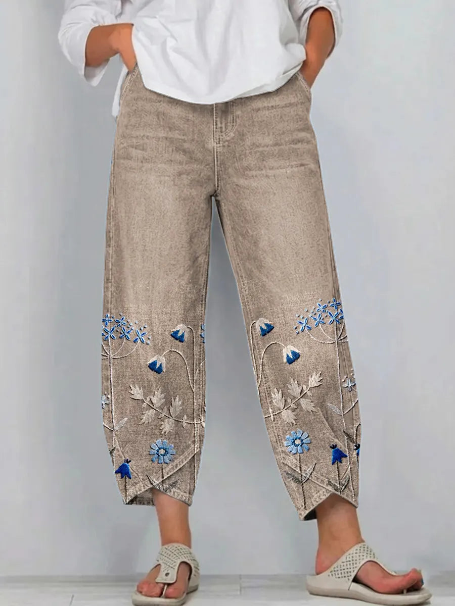 Brígida | Pantalón Casual con Bordado Floral