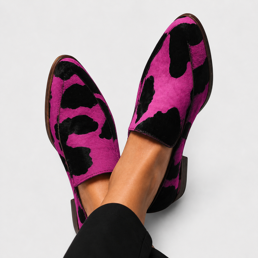 Casimira | Mocasín Estampado Vaca con Borlas