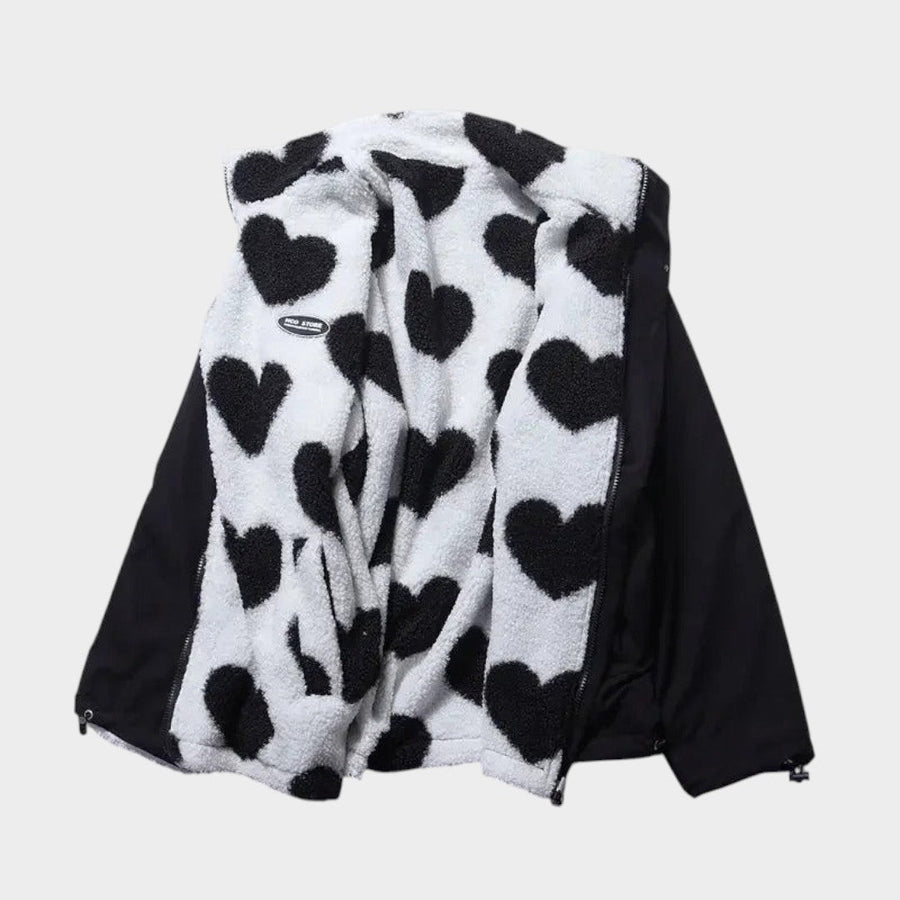 Dianne | Chaqueta reversible con estampado de corazones y diseño cómodo