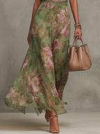 Vestido Largo Serena Verde Floral en Chiffon con Escote Halter