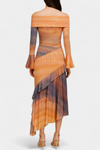 Agentha Falda Larga Asimétrica con Estampado Tie-Dye