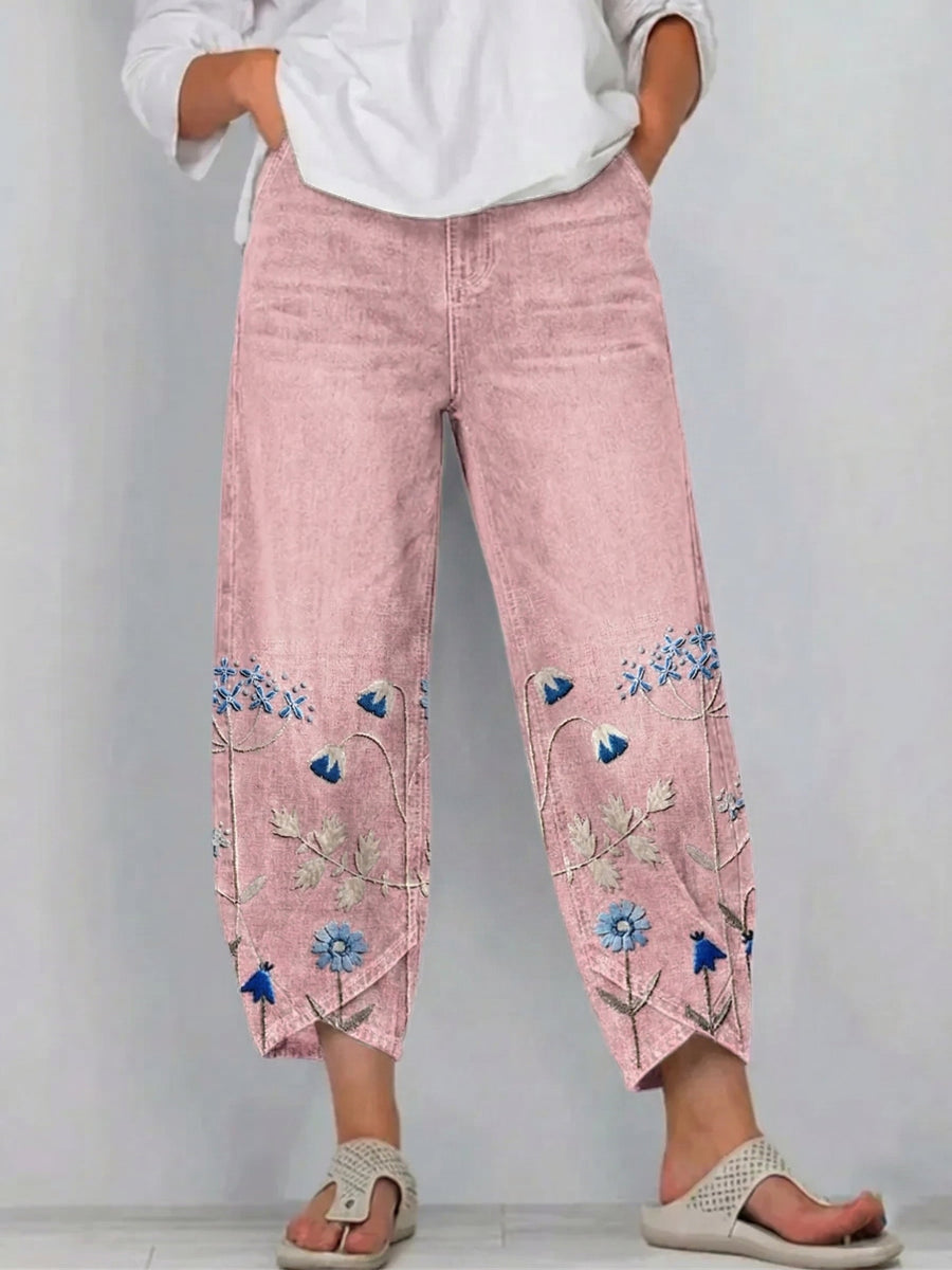 Brígida | Pantalón Casual con Bordado Floral