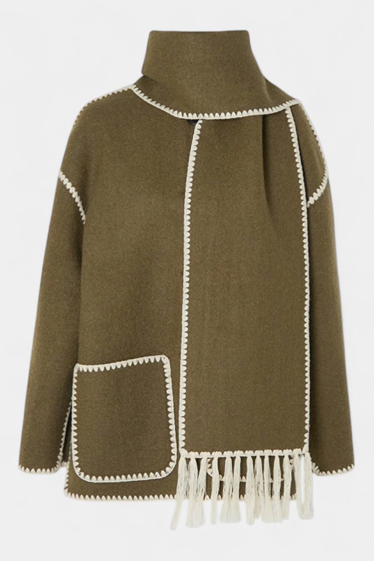 Pauline | Cappotto dal taglio morbido con sciarpa a frange incorporata