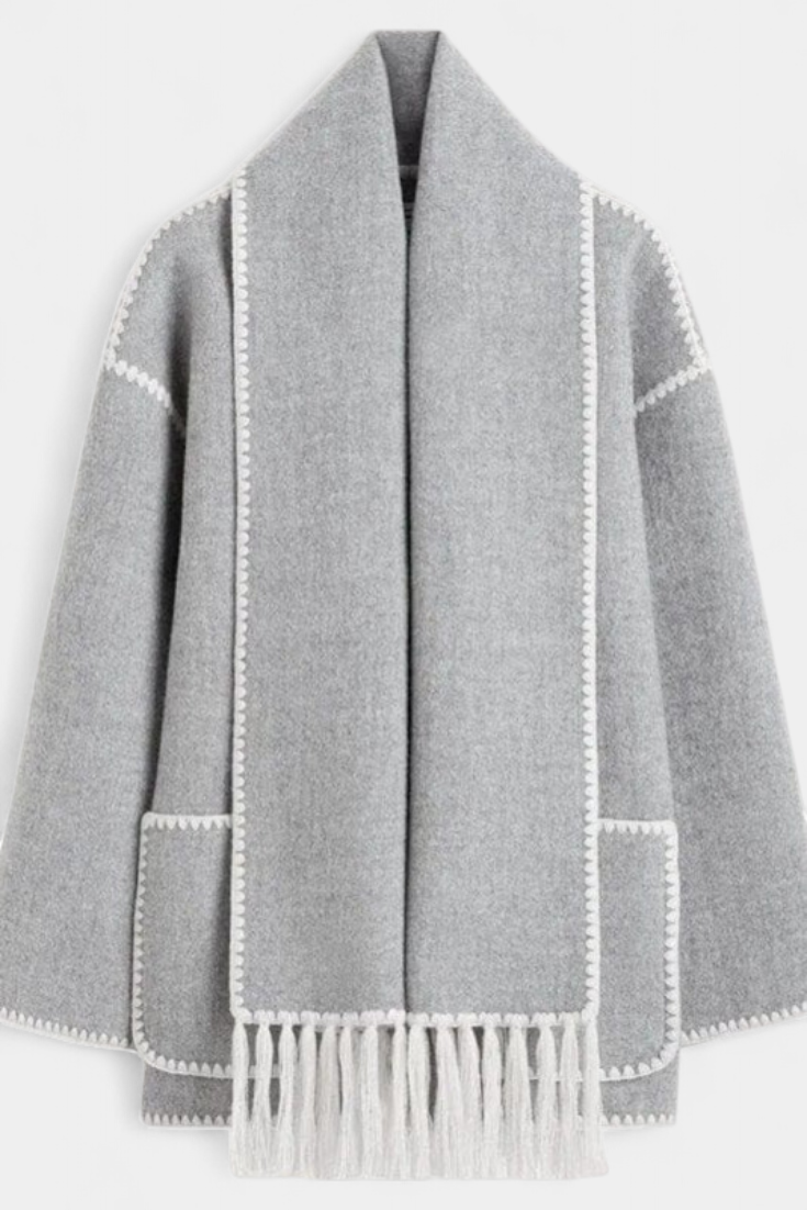 Pauline | Cappotto dal taglio morbido con sciarpa a frange incorporata