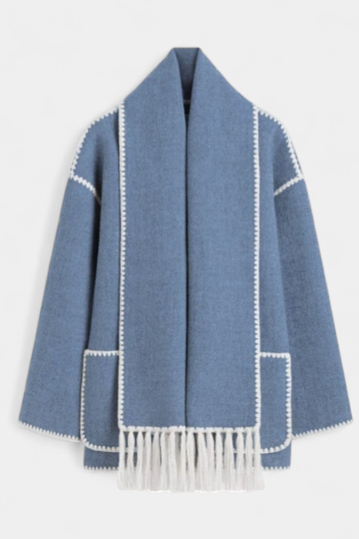 Pauline | Cappotto dal taglio morbido con sciarpa a frange incorporata