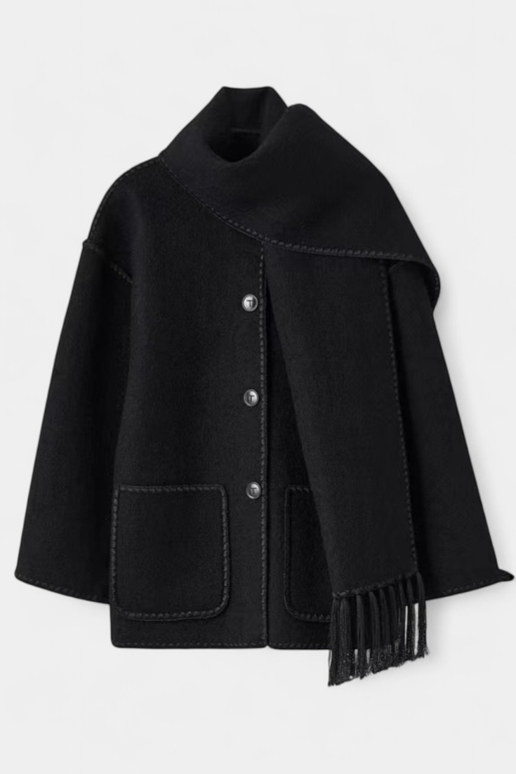 Pauline | Cappotto dal taglio morbido con sciarpa a frange incorporata