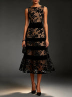 Odette Vestido Midi de Tul Bordado Floral